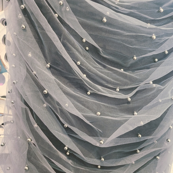 ZARA STRAPPLES TULLE/PEARLS GREY MIDI DRESS WOMENS SIZE LARGE - Picture 16 of 16